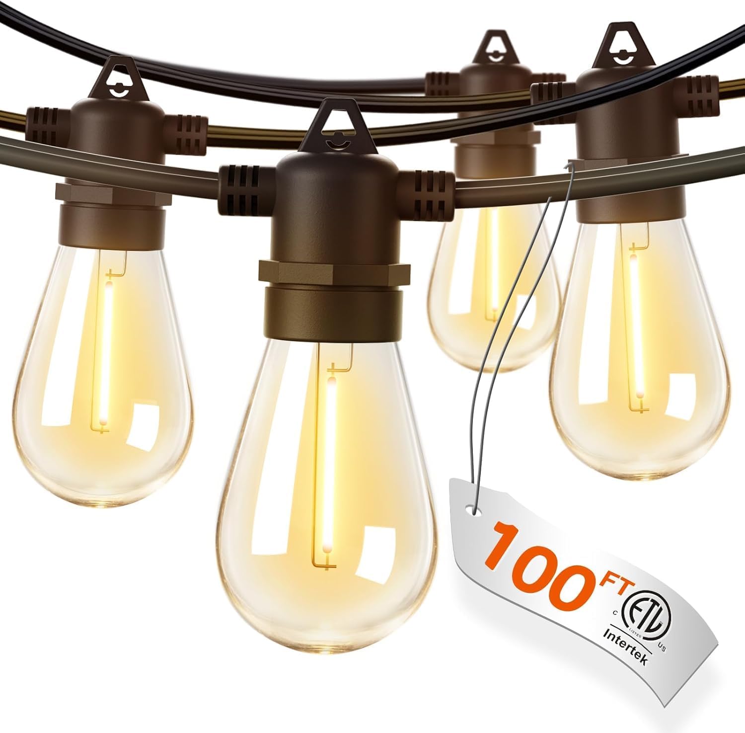 addlon 100FT Outdoor String Lights LED Waterproof Patio Lights with 32 Edison Dimmable Bulbs Shatterproof Hanging Lights for Outside Cafe Bistro Garden Balcony Porch Yard Gazebo Deck 2Packs*50FT