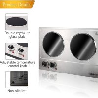 CUSIMAX 1800W Ceramic Electric Hot Plate for Cooking, Dual Control Infrared Cooktop, Double Burner, Portable Countertop Burner, Glass Plate Electric Cooktop, Silver, Stainless Steel-Upgraded Version - Image 2