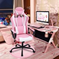 Gaming Chair Office Chair Desk Chair Ergonomic Executive Swivel Rolling Computer Chair with Lumbar Support, Pink - Image 7
