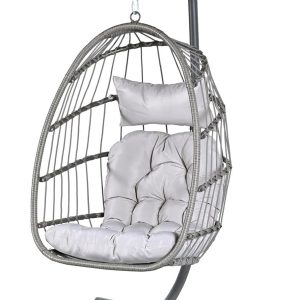 Econohome Hanging Egg Chair with Stand - Indoor/Outdoor Swing Hammock Chair with Plush, Washable Cushions, 350LBS Capacity, Ideal for Relaxation in Bedrooms, Balconies, Gardens, and Patios