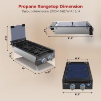 CAMPLUX Classic RV Cooktop 2 Burners Slide-in, Propane Cooktop Stove with Tempered Glass Cover, 12 Inches Propane Rangetop with Blue Indicator Light, 13,000BTU, Black RGH12IB - Image 7