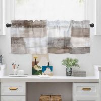Valances for Windows Watercolor Brown White Graffiti Window Valance Rod Pocket Modern Art Window Treatment Decor Curtain for Kitchen Living Room Bedroom 54" x 18" - Image 3
