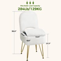 GREENSTELL Vanity Stool Chair with Storage and Folding Back, 13.4" x 15" x 30" Square Faux Fur Soft Ottoman, 4 Metal Legs with Anti-Slip Feet, Furry Padded Seat for Makeup, Bedroom, White - Image 3