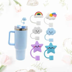 6PCS Cute Straw Cover Cap for Stanley Cup, 10 mm 0.4 in Reusable Cloud Flower Shape Straw Topper