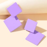 Romantic Purple Square Geometric Stud Earrings For Women Party Dinner Jewelry Accessories - Image 4