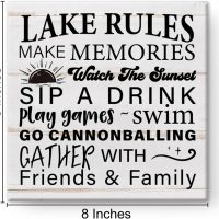 Country Lake Rules Canvas Wall Art Print Make Memories Watch the Sunset Lake Poster Painting Framed Artwork Rustic Home Wall Decoration 8 X 8 Inch - Image 2