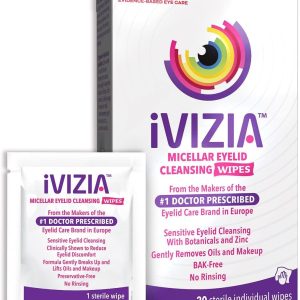 iVIZIA Eyelid Cleansing Wipes for Sensitive Eyelid Cleansing, Preservative-Free, Micellar, No Rinse, Gentle Eye Makeup Remover, 20 Sterile Single-Use Wipes for Eyelids Packaging May Vary