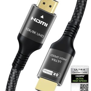 Certified 10K 8K HDMI 2.1 Cable 10 FT, 48Gbps Ultra High Speed HDMI Cable with Ethernet 4K 240Hz 165Hz 144Hz 120Hz 8K60Hz eARC HDCP2.3 HDR10+ PC Laptop TV Monitor Projector