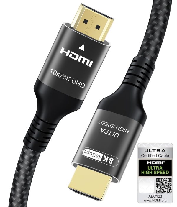 Certified 10K 8K HDMI 2.1 Cable 10 FT, 48Gbps Ultra High Speed HDMI Cable with Ethernet 4K 240Hz 165Hz 144Hz 120Hz 8K60Hz eARC HDCP2.3 HDR10+ PC Laptop TV Monitor Projector