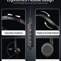 USB Headset with Microphone for PC Laptop - Wired Computer Headphones with Noise Cancelling Microphone for Home Office Online Class Skype Zoom Meetings,in Line Mute Controls - Image 5