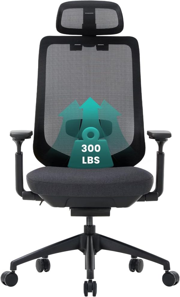 COLAMY Ergonomic Mesh Office Chair,High Back Computer Executive Desk Chair,Lumbar Support with Adjustable Headrest and 4D Arms, Slide Seat, Tilt Lock-Black