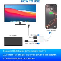 USB C to HDMI Adapter, 2 in 1 USB-C to HDMI Adapter 100W for iPhone 16 15, 4K@60Hz to TV, Type C Digital AV 4K Video Sync Screen Splitter, Connector with Fast Charging Port for iPhone MacBookSamsung - Image 2