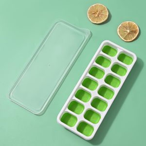 Ice Cube Tray 14 Ice Tray Easy Release Flexible, Silicone with Spill-Resistant Removable Lid Safe and Durable, Pink