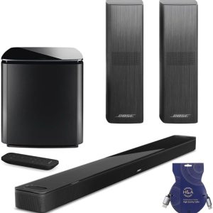Bose Smart Ultra Dolby Atmos Soundbar, Black, Bundle with Bass Module 700 and 2X Surround Speakers 700, with H&A Brand HDMI Cable