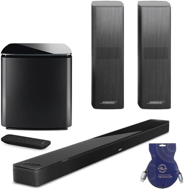 Bose Smart Ultra Dolby Atmos Soundbar, Black, Bundle with Bass Module 700 and 2X Surround Speakers 700, with H&A Brand HDMI Cable