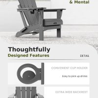 MUCHENGHY Folding Adirondack Chairs, Patio Chairs, Lawn Chairs, Outdoor Chair, Adirondack Chair Plastic, Fire Pit, Weather Resistant with Cup Holder for Deck, Backyard, Garden(Gray) - Image 8