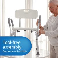 Medline Shower Chair for Inside Shower, Heavy Duty, 350 lb Capacity, Adjustable Height, Non-Slip Seat with Padded Armrests & Back, White - Image 6
