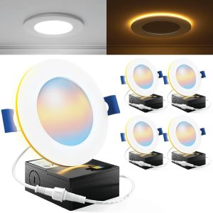 Sunco 4 Inch LED Recessed Lights with Night Light, Slim Ceiling Lighting, 900 LM, 11W (110W Equiv), Selectable CCT 2700K/3000K/3500K/4000K/5000K, Dimmable, Canless with Junction Box ETL 4 Pack