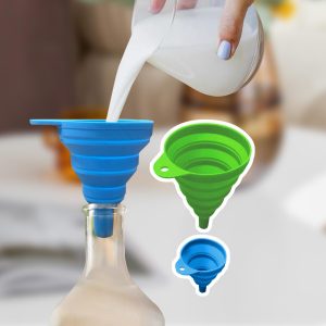 Kitchen Funnel Set 2 Pack, Small and Large, Kitchen Gadgets Accessories Foldable Silicone Collapsible Funnels for Filling Water Bottle Liquid Transfer Food Grade(Green,Blue)