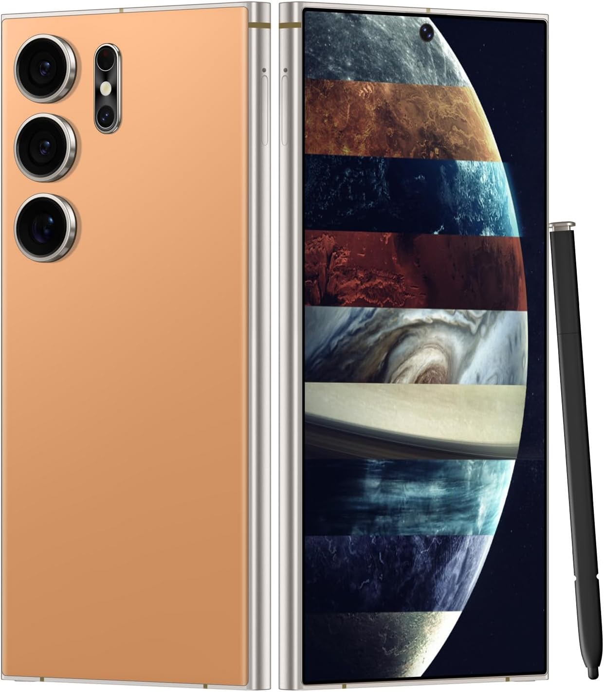 Unlocked Cell Phones S24 Ultra Smartphone Android 13 Unlocked Phones 8+256GB 6.8″ HD Screen Dual SIM 108MP+48MP Camera 6800 mAh and Built-in Pen (Sunset Oranges)
