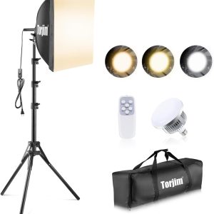 Torjim Softbox Photography Lighting Kit, 16'' x 16'' Professional Softbox Lighting Kit with 85W 3000-7500K LED Bulbs, Studio Lights for Photography/Video Recording/Live Streaming/Portraits Shooting