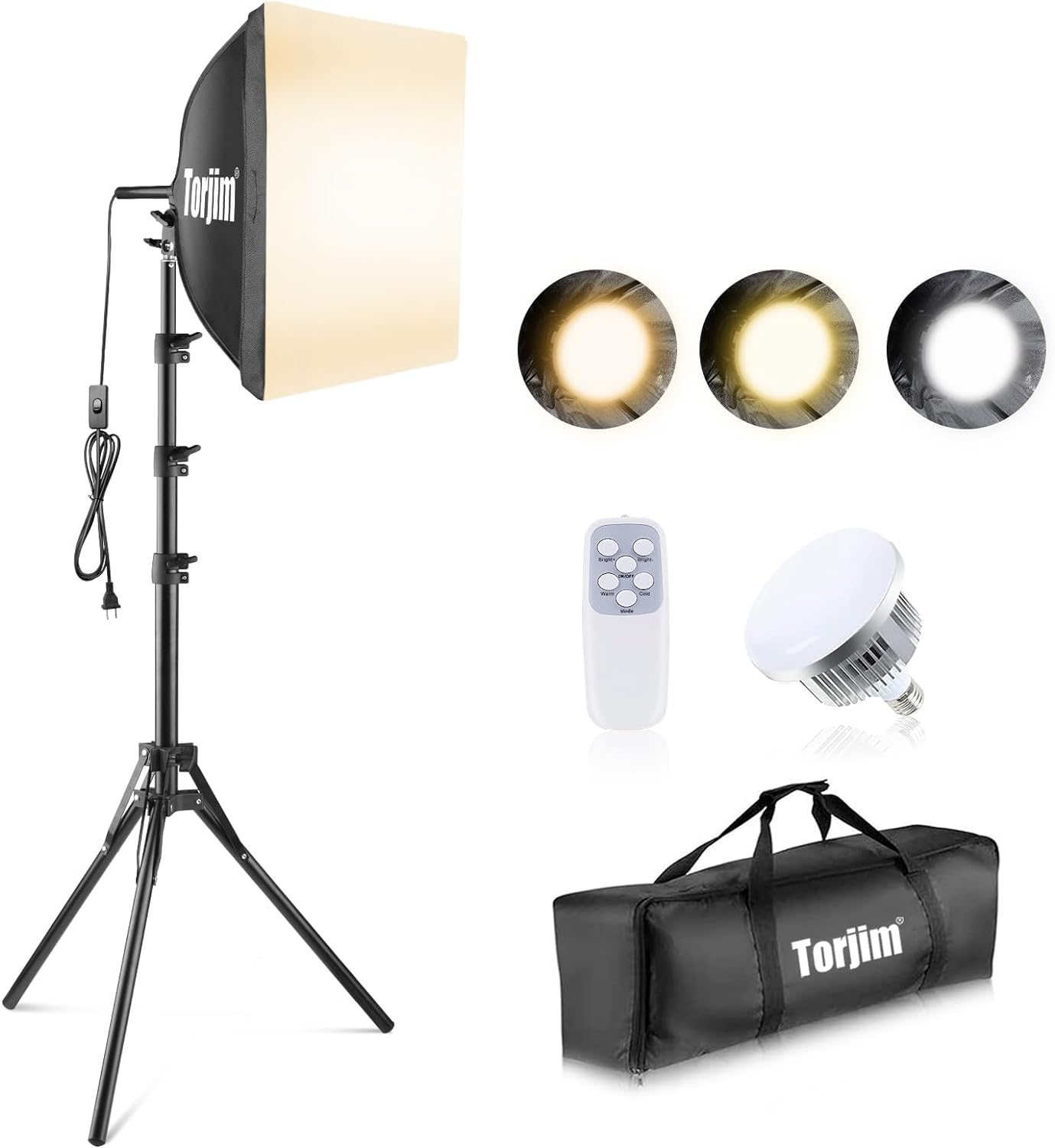 Torjim Softbox Photography Lighting Kit, 16” x 16” Professional Softbox Lighting Kit with 85W 3000-7500K LED Bulbs, Studio Lights for Photography/Video Recording/Live Streaming/Portraits Shooting