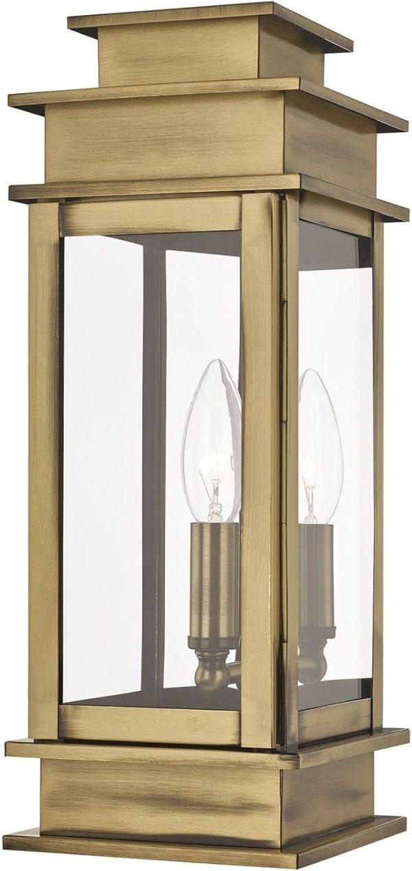 Livex Lighting 2013-01 Transitional One Light Outdoor Wall Lantern from Princeton Collection Finish, Antique Brass