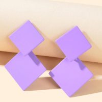 Romantic Purple Square Geometric Stud Earrings For Women Party Dinner Jewelry Accessories - Image 2