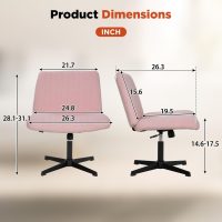Criss Cross Chair, Armless Cross Legged Office Chair, Comfortable Vanity Chair with Back, Fabric Adjustable Wide Swivel Criss Cross Desk Chair for Home Office, Pink - Image 3