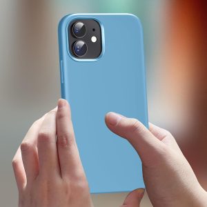 Compatible with iPhone 12 Case/iPhone 12 Pro case 6.1", Slim Liquid Silicone Shockproof Phone Case, Protective Cover with Anti-Scratch Microfiber Lining(Light Blue)