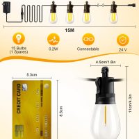 Outdoor-String-Lights-Patio-LED-Light-Outside 50Ft 15M Waterproof Remote Dimmable S14 LED Porch Lighting with 15 Edison Plastic Bulb Hanging Lights Connectable for Backyard Yard Gazebo Party Garden - Image 6
