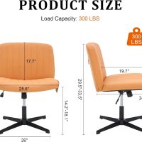 Criss Cross Chairs Armless with Storage Bag Wide Seat Height Adjustable PU Leather Modern Style Swivel Computer Chairs Office Chair Task Chairs for Home Vanity Desk Office (Orange) - Image 2