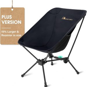 MOON LENCE Portable Snap-Lock Camping Chair, Folding Compact Chair, Lightweight Foldable Backpacking Support 330 lbs (Black)
