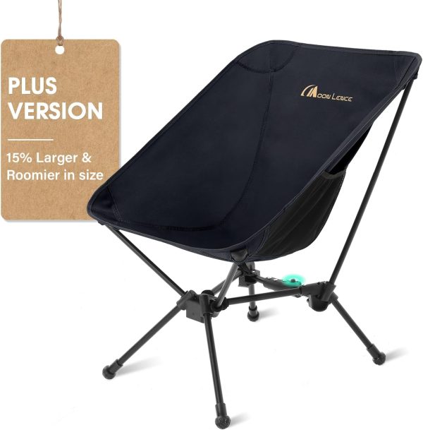 MOON LENCE Portable Snap-Lock Camping Chair, Folding Compact Chair, Lightweight Foldable Backpacking Support 330 lbs (Black)