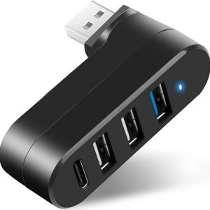 VIENON 4-Port USB 3.0 Hub [90°/180° Degree Rotatable], USB Splitter with PD-in 5W USB C Port, USB Extender for Laptop, Car, iMac, MacBook Air, MacBook Pro, and More