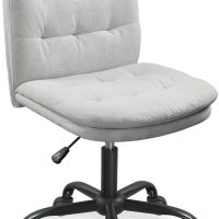Home Office Desk Chair Comfy - Armless Criss Cross Chair with Wheels Vanity Chair Office Chairs Rolling Swivel Height Adjustable for Adults - Light Grey - Image 8