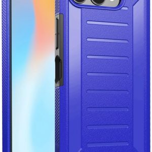 TJS Compatible with T-Mobile Revvl 8 TMRV085G Case, Dual Layer Premium Tough Lined Design Hybrid Shockproof Heavy Duty Phone Case Cover (Blue)