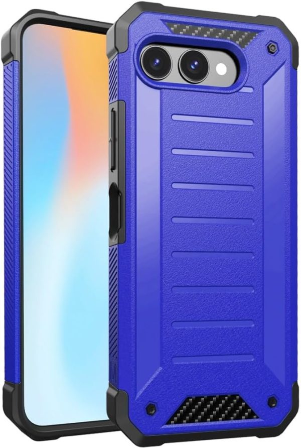 TJS Compatible with T-Mobile Revvl 8 TMRV085G Case, Dual Layer Premium Tough Lined Design Hybrid Shockproof Heavy Duty Phone Case Cover (Blue)