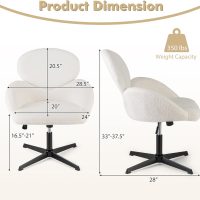Giantex Criss Cross Chair, Faux Fur Cross Legged Desk Chair No Wheels w/Arms, Height Adjustable Upholstered Vanity Chair, Swivel Accent Chair for Living Room, Home Office, Bedroom, Make Up, White - Image 2