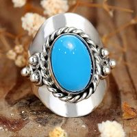 White Gold Plated Blue Oval Cubic Zirconia Inlaid Vintage Boho Style Statement Ring Personalized Accessory Ideal for Women's Daily Casual Wear Party Holiday Anniversary Love Jewelry Gift - Image 2