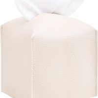 Cream PU Leather Square Tissue Holder, Stylish Tissue Box for Car Console, Home, and Office - Image 2