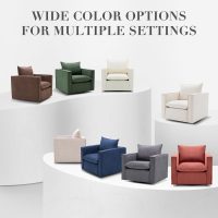 Swivel Accent Chair, 34 Inches Wide Upholstered Arm Chair with Plump Back Pillow, Modern Sofa Living Room Chair for Bedroom, Corner, Reading Nook-Beige - Image 7