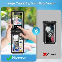 Niveaya Double Space Waterproof Phone Pouch (2-Pack) - IPX8 Cell Phone Dry Bag for Beach, Kayak, Cruise Travel Essentials - Compatible with iPhone 16/15/14 Pro Max & Galaxy S25/S24 Ultra (up to 8.3") - Image 4