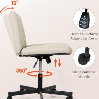 Criss Cross Chair, Extra Wide Armless Rolling Office Desk Chair with Wheels, Plus Size Viral Vanity Legged Chair, Bedroom Beige - Image 7