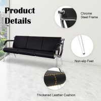 Kinsuite 3-Seat Office Reception Waiting Room Chairs - Guest & Reception Chairs for Salon Barber Bench Airport Bank Hall Visitor Guest Black PU Leather Office Sofa, Black - Image 5