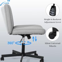 Criss Cross Chair, Extra Wide Armless Rolling Office Desk Chair with Wheels, Plus Size Viral Vanity Legged Chair, Bedroom, Grey - Image 6