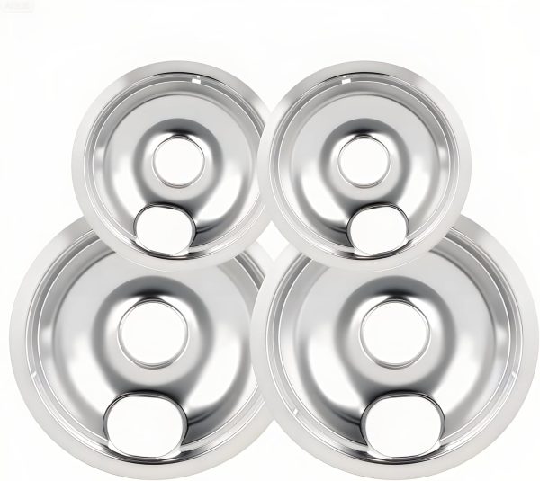 Drip Pans Electric Stove Drip Pans, Chrome Stove Drip Pans Replacement Compatible for Most Plug-in Electric Ranges include Silver 2 * 6in and 2 * 8in