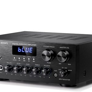 Moukey Stereo Receivers with Bluetooth 5.0, 400W 2.0 Channel Power Audio Amplifier Stereo System w/USB, SD, AUX, RCA, MIC in w/Echo, LED for Karaoke, Home Theater Speakers - MAMP1