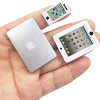 3 Pack Dollhouse Mini Laptop Tablet and Smart Phone Scene Computer Simulation Accessories for Doll 1/6 1/12 Miniatures Silver - Image 2