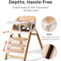 Momcozy DinerPal Wooden High Chair for Babies, Toddlers & Adults Up to 308 Lbs, Convertible Baby Highchair with Food-Grade Tray, Dishwasher-Safe, Adjustable & Ergonomic, Natural Wood - Image 5